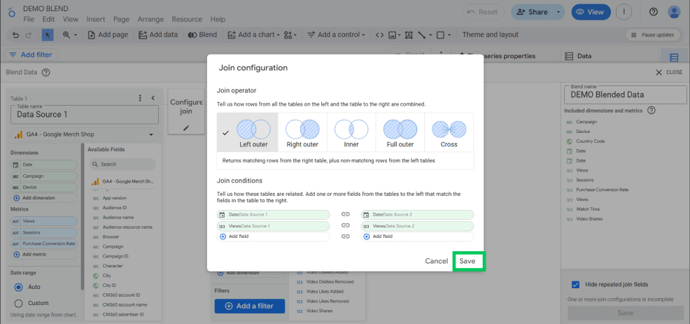 Save chosen join type blend for how to blend data in looker studio Save chosen join type blend for how to blend data in looker studio