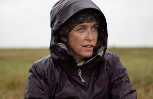 Dr. Sue Natali conducting field work in the Yukon-Kuskokwim Delta, photo by Chris Linder