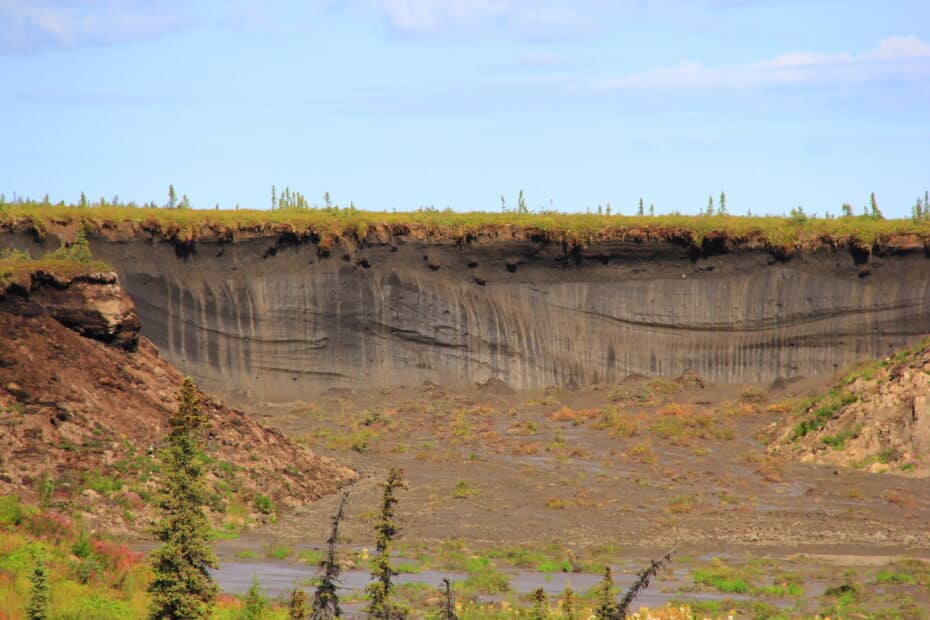 cliff created by a thaw slump on permafrost land