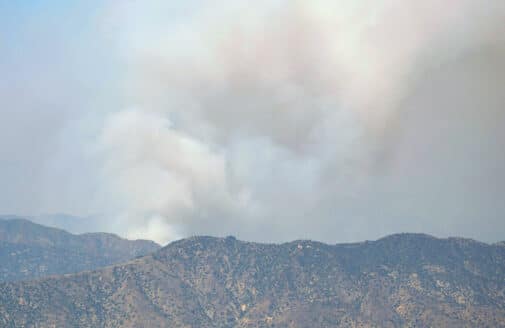 Smoke over hills in Los Angeles County in January 2025.