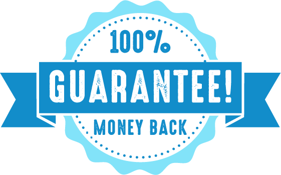 blue illustration showing 100% money back guarantee promise from crowdspring