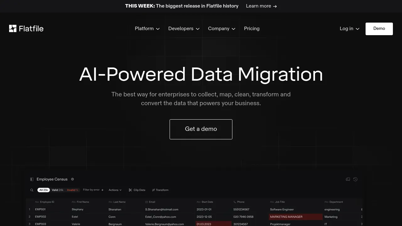 Screenshot of Flatfile website