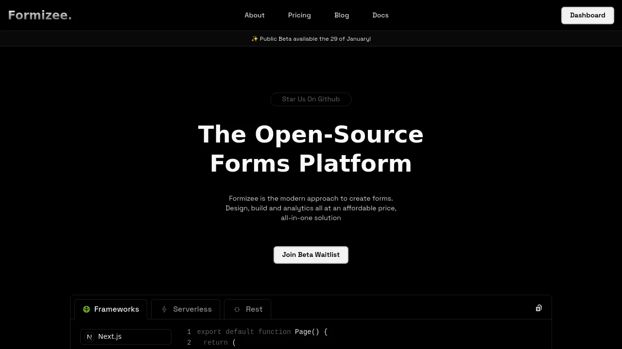 Screenshot of Formizee website
