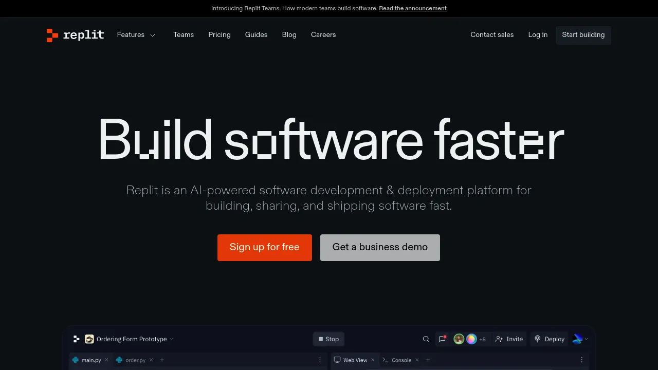 Screenshot of Replit website