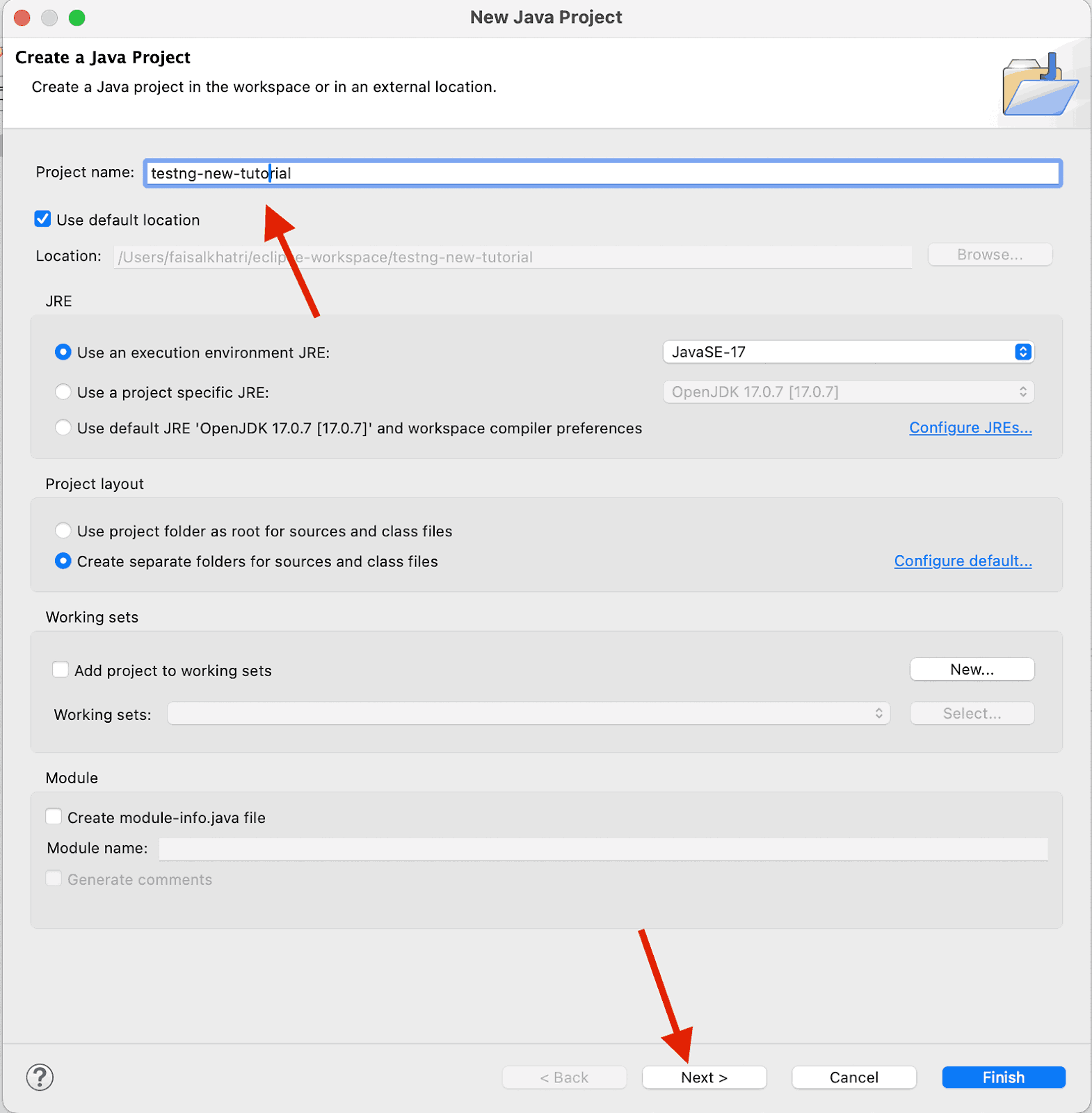 Enter the project name and click Enter the project name and click