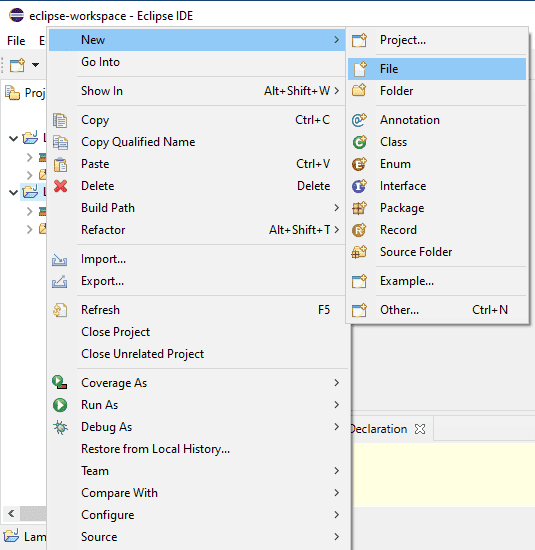 Right-click on New, and select File Right-click on New, and select File
