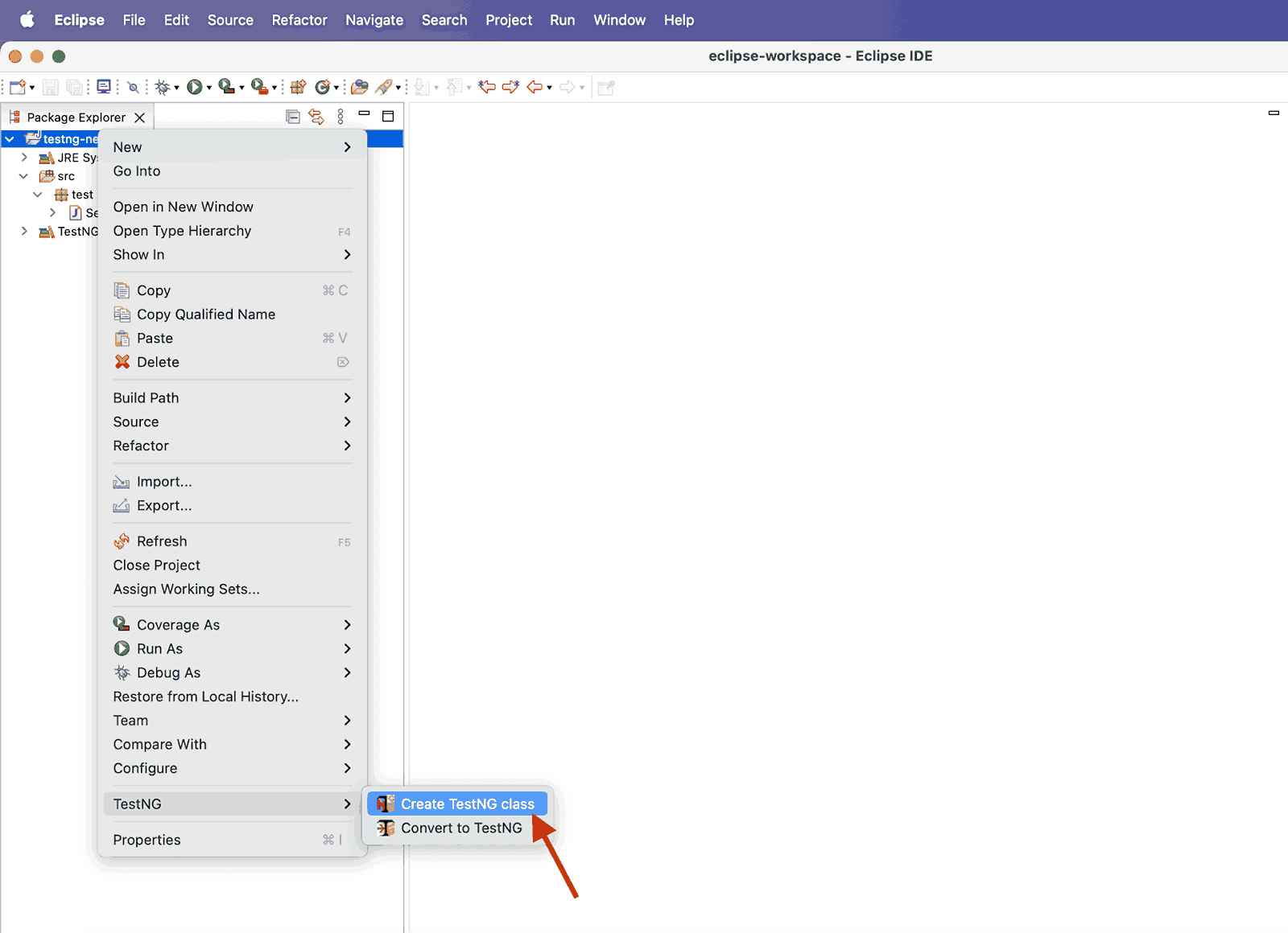 Right-click on the project name Right-click on the project name