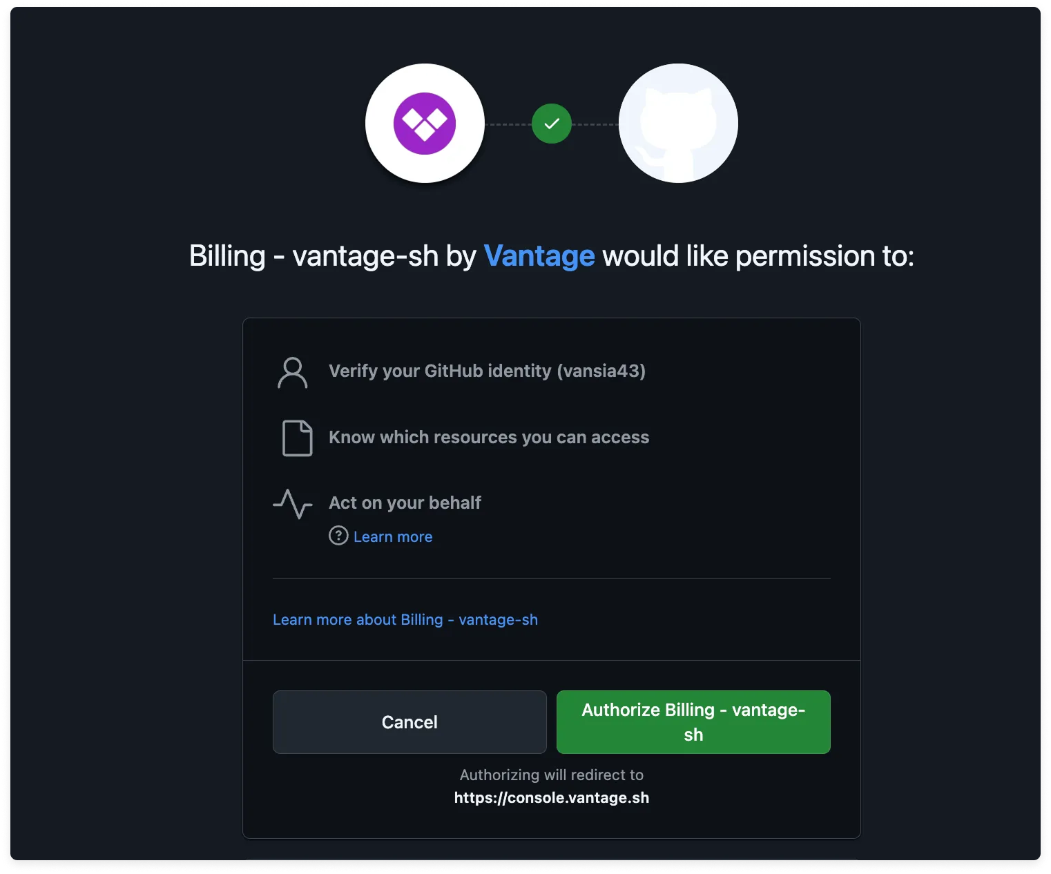 GitHub application authorization screen
