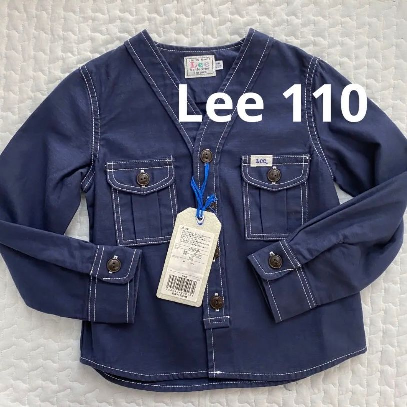 【Lee】110 ノーカラー シャツジャケット  長袖  アウター シンプル ネイビー リー