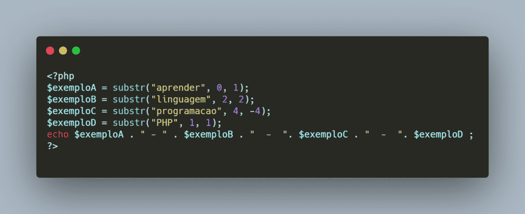 Exemplo de uso PHP Substr