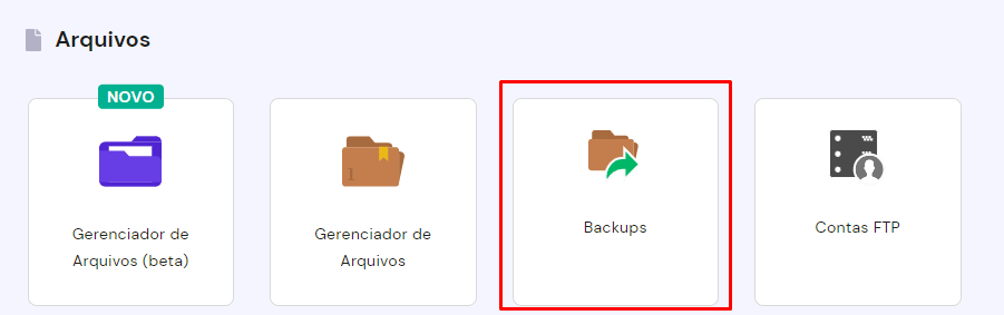 Clicando na opção "Backups" no provedor de hospedagem