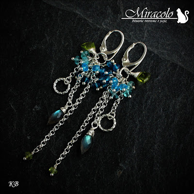 Tangalle- kolczyki z topazami i peridotami Miracolo, topaz swiss blue, topaz london blue, apatyt, labradoryt, peridot, blue topaz earrings
