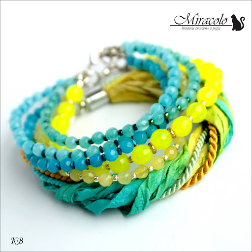 Akamas - bransoletki z jadeitów i jedwabnego sari Miracolo, bransoletka z jadeitów, sari, jedwab, jade bracelet