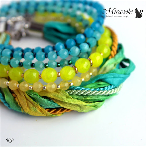 Akamas - bransoletki z jadeitów i jedwabnego sari Miracolo, bransoletka z jadeitów, sari, jedwab, jade bracelet
