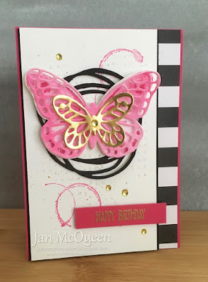 Birthday card using Stampin Up's Watercolor Wings and Sunshine Wishes stamps by Jan McQueen. More info @ www.janscreativecorner.blogspot.com