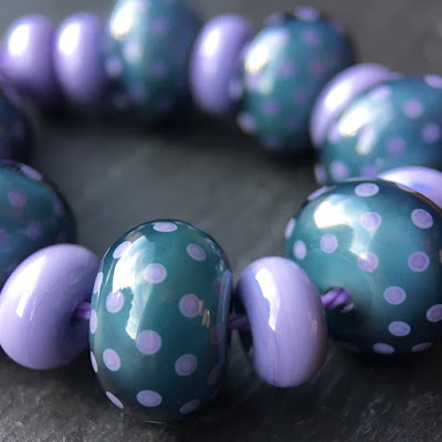 Lampwork glass beads by Laura Sparling, made with CiM 'Denim' Lampwork glass beads by Laura Sparling, made with CiM 'Denim'