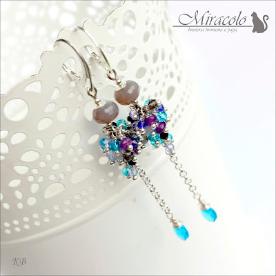 Firnen - kolczyki gronka z niebieskimi topazami Miracolo, kolczyki z agatami i topazami, jadeit, topaz, agat, kwarc, blue topaz earrings