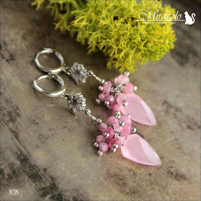 Petasites - kolczyki z różowymi kwarcami Miracolo, kwarc różowy, latawiec, różowe cyrkonie, pink quartz kite shape, pink quartz earrings