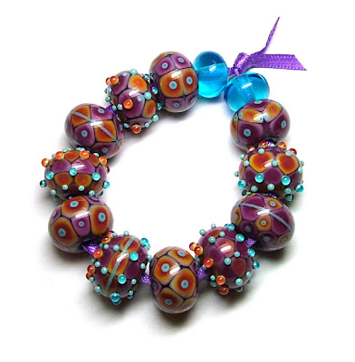 Orange & Blackcurrant Lampwork Beads