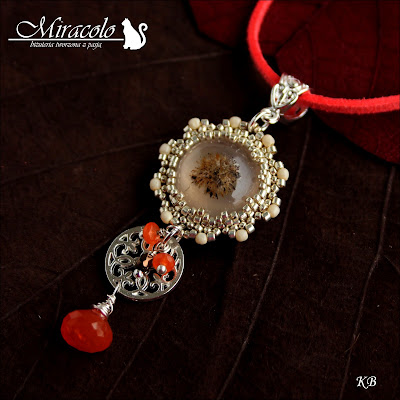 Flamboyan - wisiorek z agatem dendrytowym Miracolo, agat dendrytowy, karneol, agate pendant