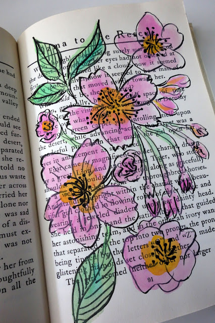 Art Journal sakura, cherry blossoms, altered book, book as sketchbook, Ozma of Oz, collage, watercolor, watercolor flowers, flowers, sketching, creative process, blah to TADA, art, thrift store finds, photo by Claire Mercado-Obias, crafty recycling
