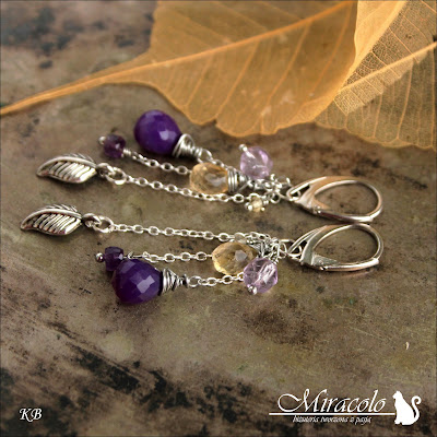 Acolon - kolczyki z cytrynen i chalcedonem Miracolo, fioletowy chalcedon, cytryn, ametyst, earrings, chalcedony, citrine stone, amethyst