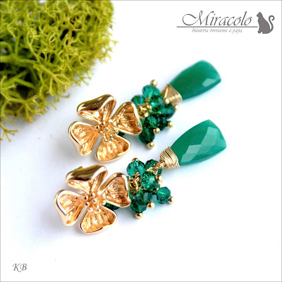 Hallerbos - kolczyki z zielonymi onyksami Miracolo, onyks zielony, zielone kwarce, kolczyki kwiatki, green onyx earrings