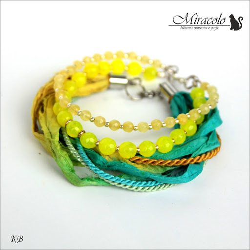 Akamas - bransoletki z jadeitów i jedwabnego sari Miracolo, bransoletka z jadeitów, sari, jedwab, jade bracelet