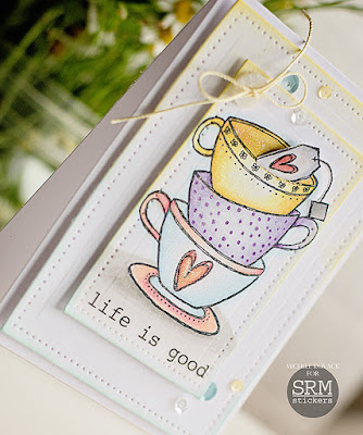 Lovely coffee cup card using #copics #spellbinders #SRM SRM Stickers Blog - Life is Good by Michele - #card #stamps #janesdoodles #teatime #stickers