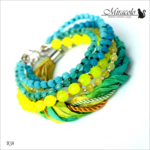 Akamas - bransoletki z jadeitów i jedwabnego sari Miracolo, bransoletka z jadeitów, sari, jedwab, jade bracelet