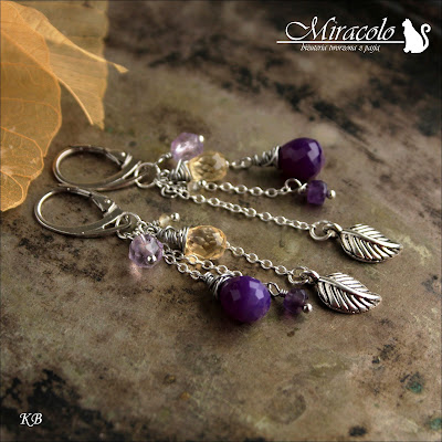 Acolon - kolczyki z cytrynen i chalcedonem Miracolo, fioletowy chalcedon, cytryn, ametyst, earrings, chalcedony, citrine stone, amethyst