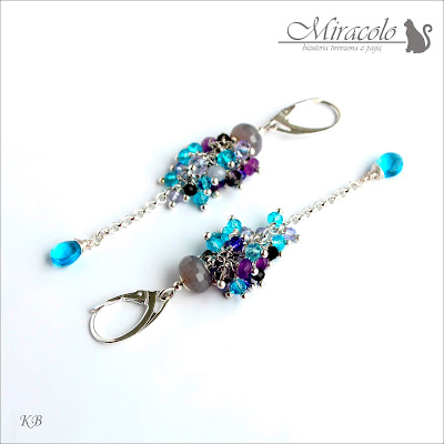 Firnen - kolczyki gronka z niebieskimi topazami Miracolo, kolczyki z agatami i topazami, jadeit, topaz, agat, kwarc, blue topaz earrings