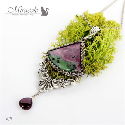 Anguria - wisiorek z rubinem i zoisytem Miracolo, zoisyt, rubin, anyolit, granat , wisiorek z grantem, zoisyt and ruby pendant, anyolite pendant