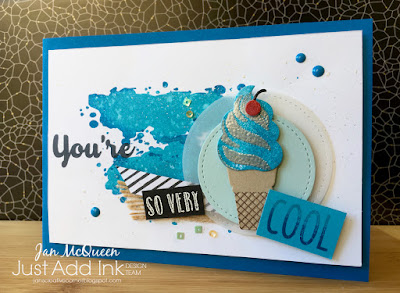 Using Stampin Up's Cool Treats and Happy Celebrations for JAI #344 by Jan McQueen. More info @www.janscreativecorner.blogspot.com