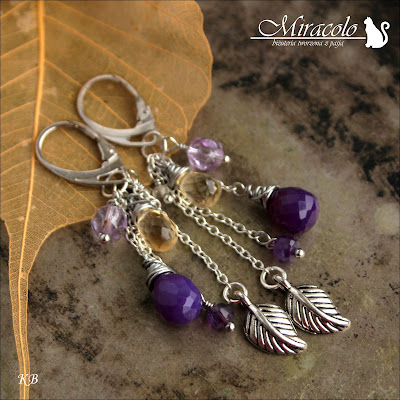 Acolon - kolczyki z cytrynen i chalcedonem Miracolo, fioletowy chalcedon, cytryn, ametyst, earrings, chalcedony, citrine stone, amethyst
