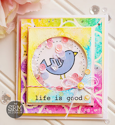 Water colored shaker card using @SRM and @SBAdhesivesby3L Created by Michele Kovack