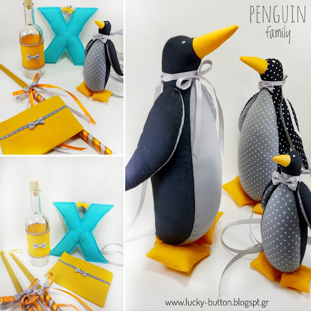 "Penguin Family" Σετ κολυμπήθρας: Υφασμάτινοι πιγκουίνοι και μονόγραμμα και για το στολισμό λαμπάδας βάπτισης "Penguin Family" Σετ κολυμπήθρας: Υφασμάτινοι πιγκουίνοι και μονόγραμμα και για το στολισμό λαμπάδας βάπτισης