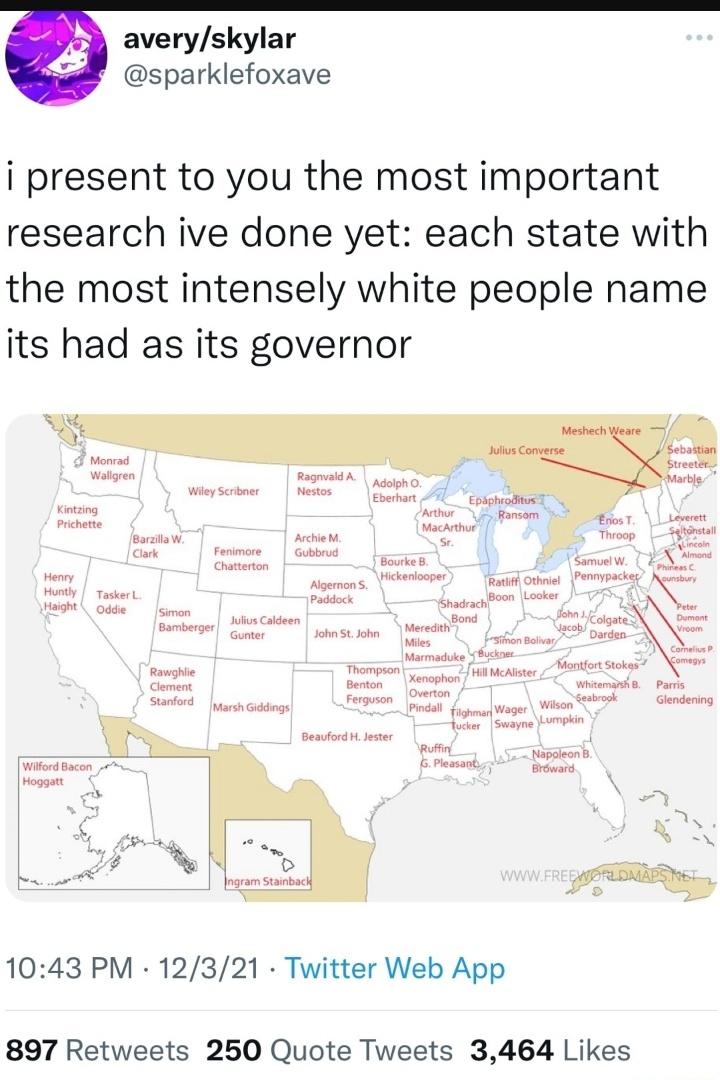 Most Intense White Governor names for each state