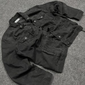 Charcoal black distressed denim jacket oversized thrift style