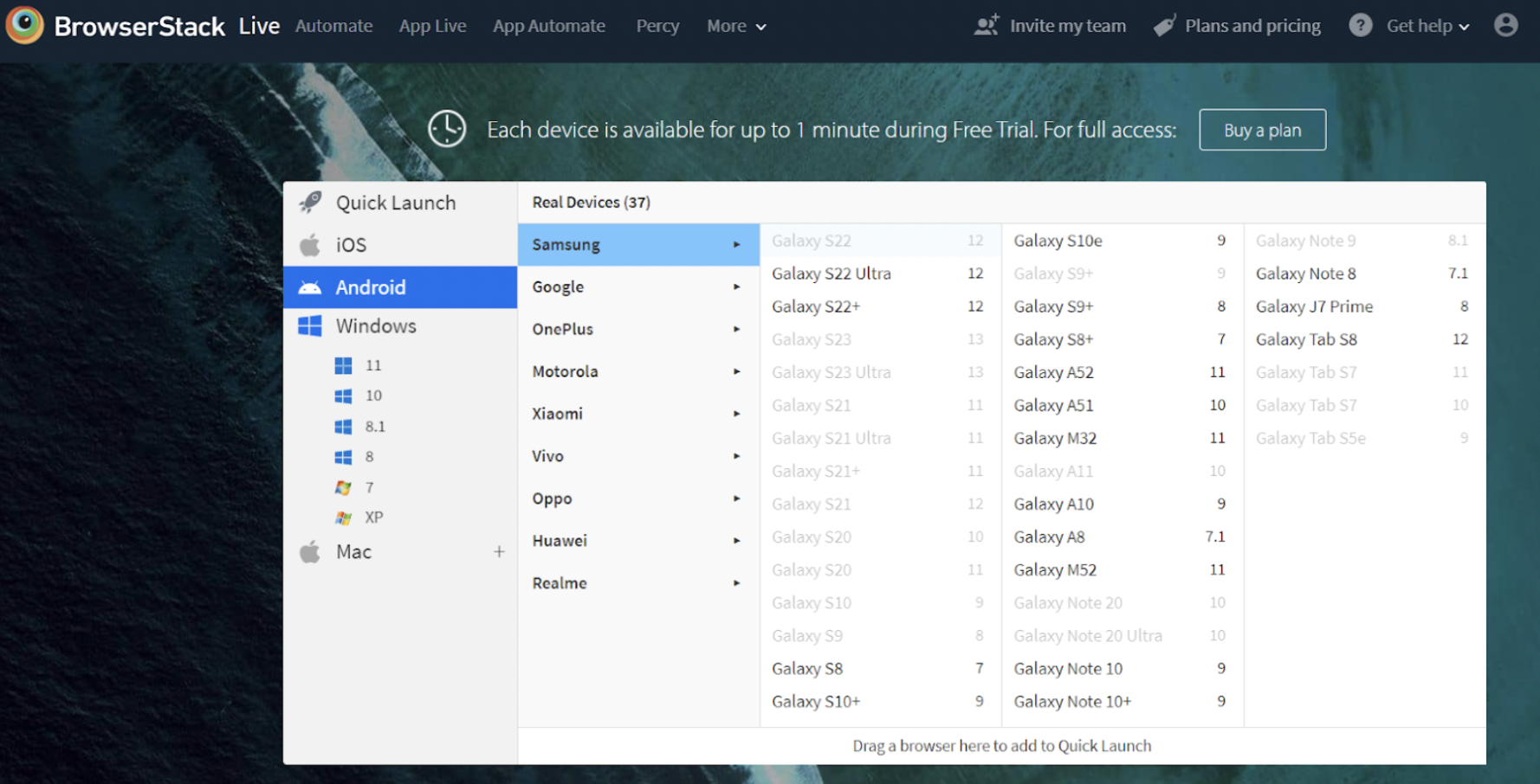 Selecting Device Browser on BrowserStack Live to run UI Automation Test Selecting Device Browser on BrowserStack Live to run UI Automation Test