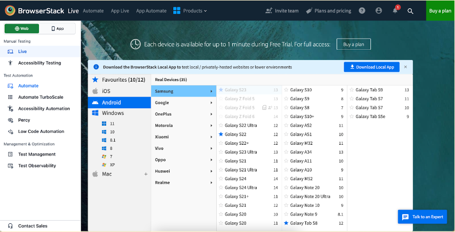 Access to real devices on BrowserStack Access to real devices on BrowserStack