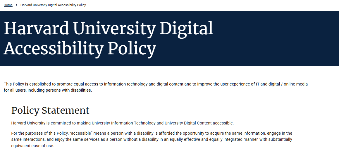 Accessibility Website Example Harvard University Accessibility Website Example Harvard University