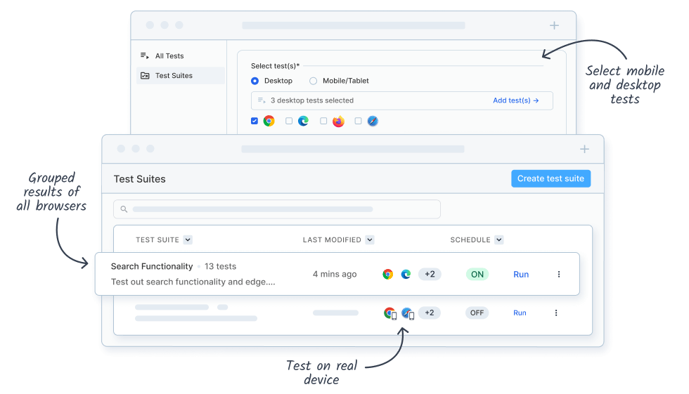 Cross-browser testing on desktop & mobile Cross-browser testing on desktop & mobile