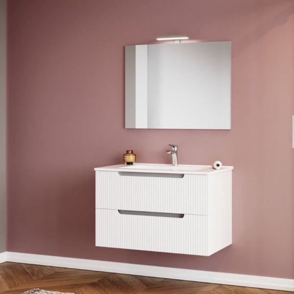 Mobilier de baie cu lavoar, oglinda și lampa led Ibiza 80cm, Savini Due