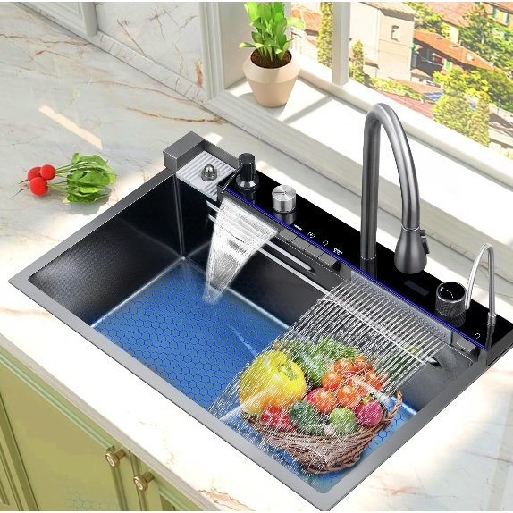 Chiuveta bucatarie multifunctionala inox, neagra cu baterie ,Smart II, o cuva, 750x480x220mm, Anahita