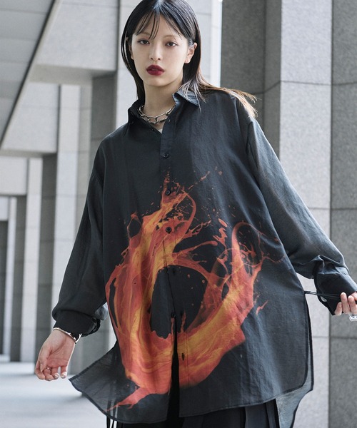 狐独(コドク)の「サークルペイントコードロングシアーシャツ(シャツ/ブラウス・メンズ・ブラック/オフホワイト・MEDIUM/LARGE)」の20枚目の写真