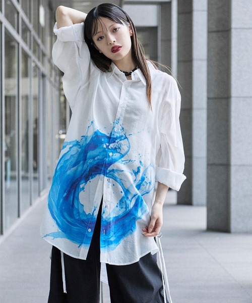 狐独(コドク)の「サークルペイントコードロングシアーシャツ(シャツ/ブラウス・メンズ・ブラック/オフホワイト・MEDIUM/LARGE)」の21枚目の写真