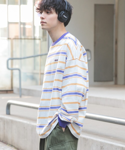 SIGNAL SPORTS(シグナルスポーツ)の「【SIGNAL SPORTS】16/1ボーダークルーネック/ビッグシルエットロンT(Tシャツ/カットソー・メンズ・パープル/イエロー/ホワイト系その他/ブラック・MEDIUM/LARGE)」の20枚目の写真