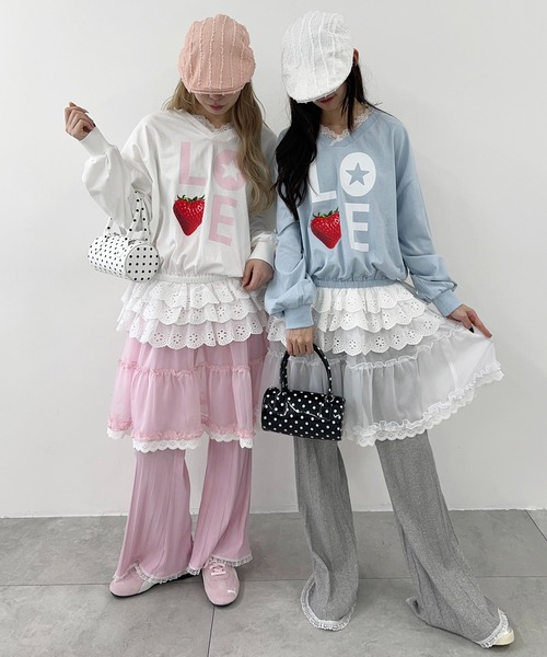 WC(ダブル シー)の「シアーレースミドルスカート(スカート・レディース・ホワイト/ピンク・FREE)」の17枚目の写真