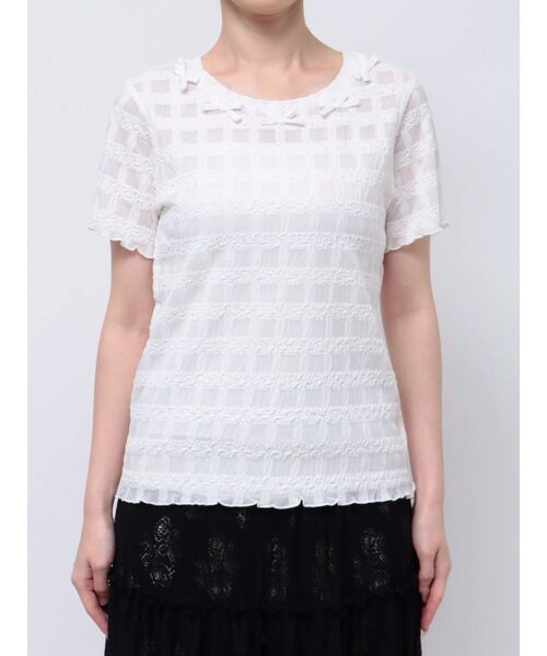 merry jenny(メリージェニー)の「ribbonシアーチェックtee(Tシャツ/カットソー・レディース・ブラック/オフホワイト・FREE)」の4枚目の写真